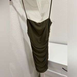 Ruched olive green bodycon dress